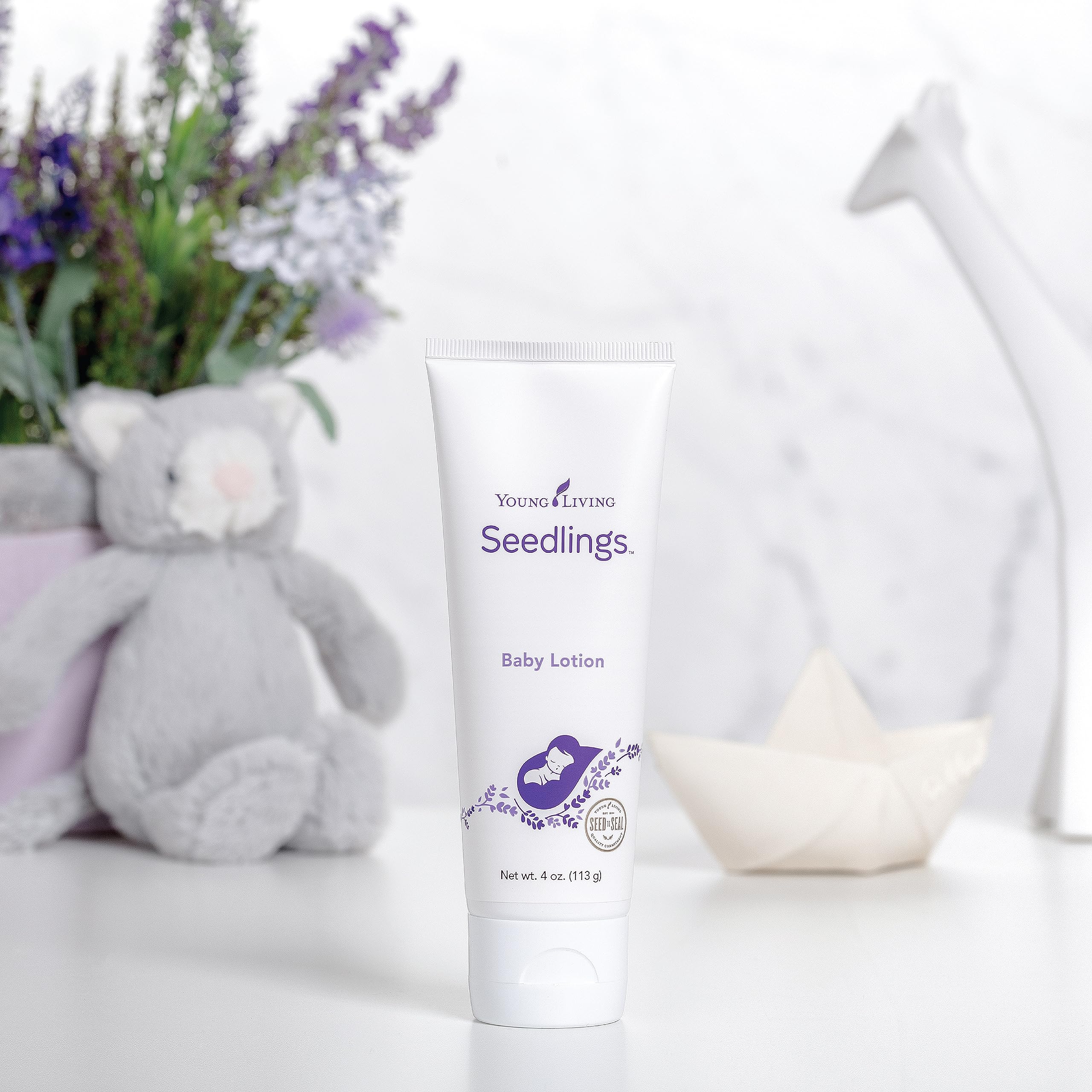 Label of Young Living Seedlings Baby Lotion highlights hypoallergenic formulation