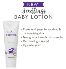 Close-up of Young Living Seedlings Baby Lotion on hands suggesting lightweight hydration