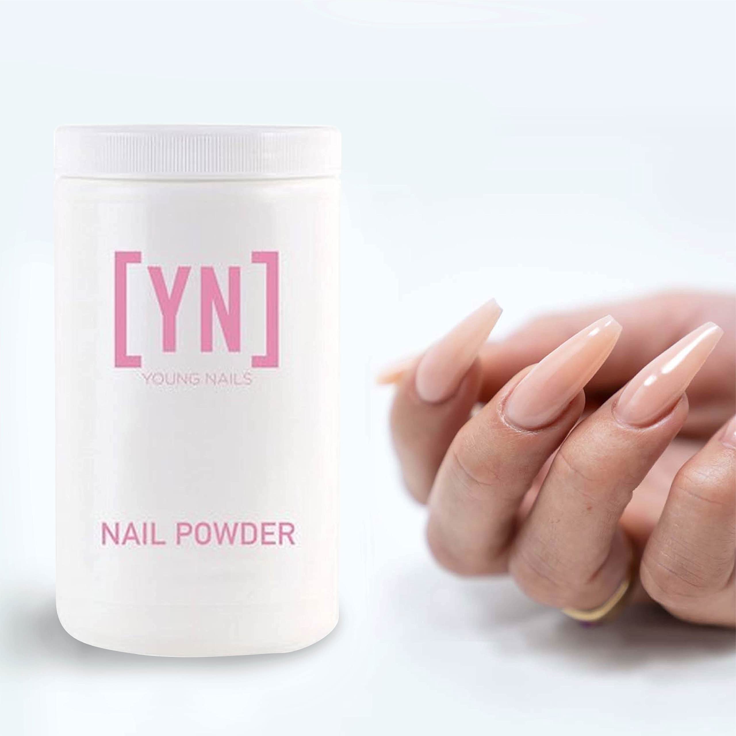 Young Nails Acrylic Core Powder offers natural, nude, pink, clear, and white shades for diverse looks.