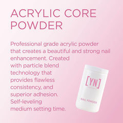 Young Nails Acrylic Core Powder xxx White swatches show natural to pink tones for versatile designs.