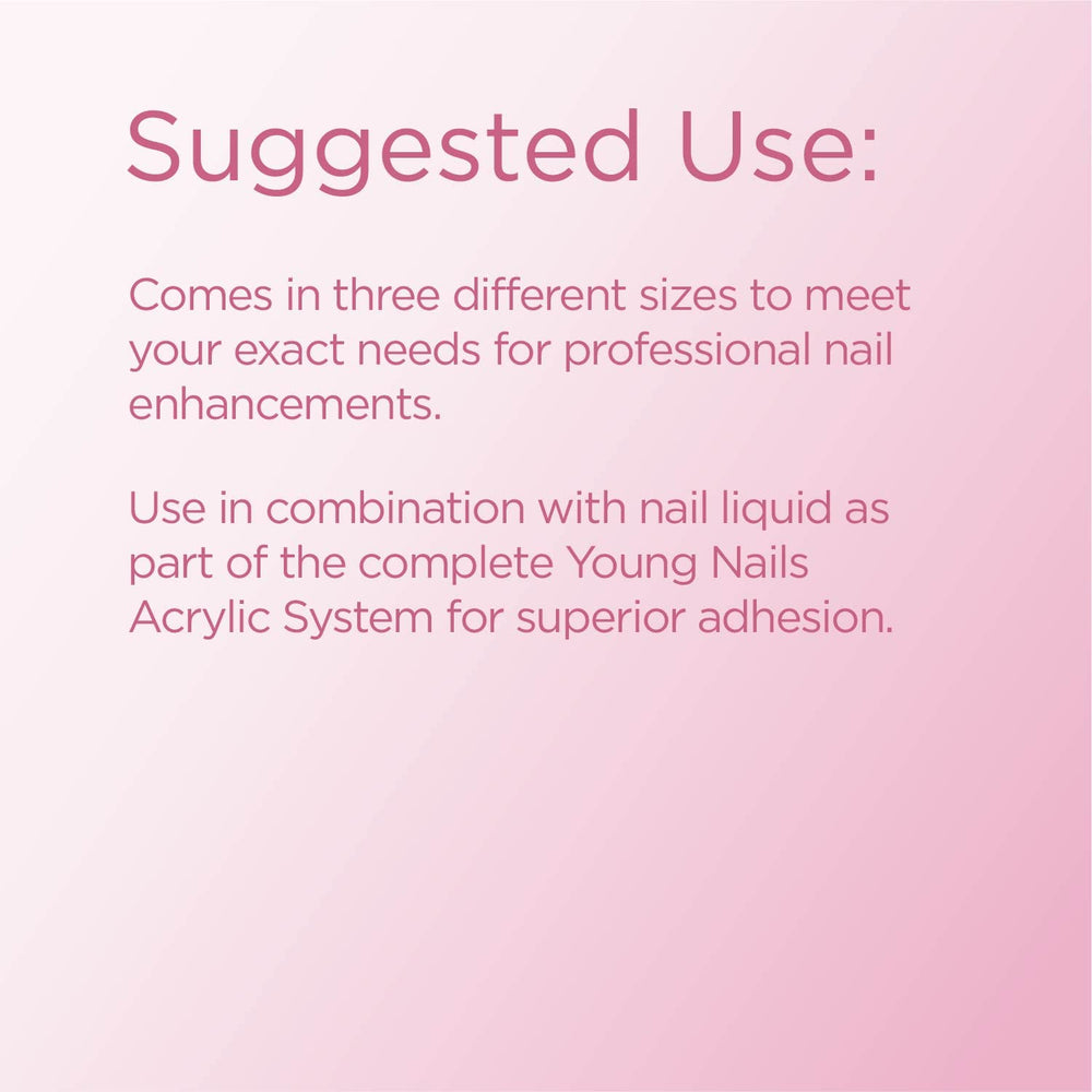 Young Nails acrylic powder cover for bitten nails camouflages damage with natural-looking coverage.