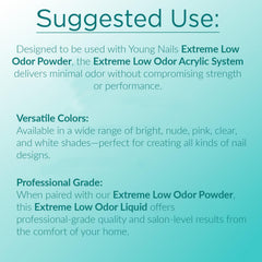 Young Nails Extreme Low Odor Monomer demonstrates salon-grade, long-lasting acrylic results