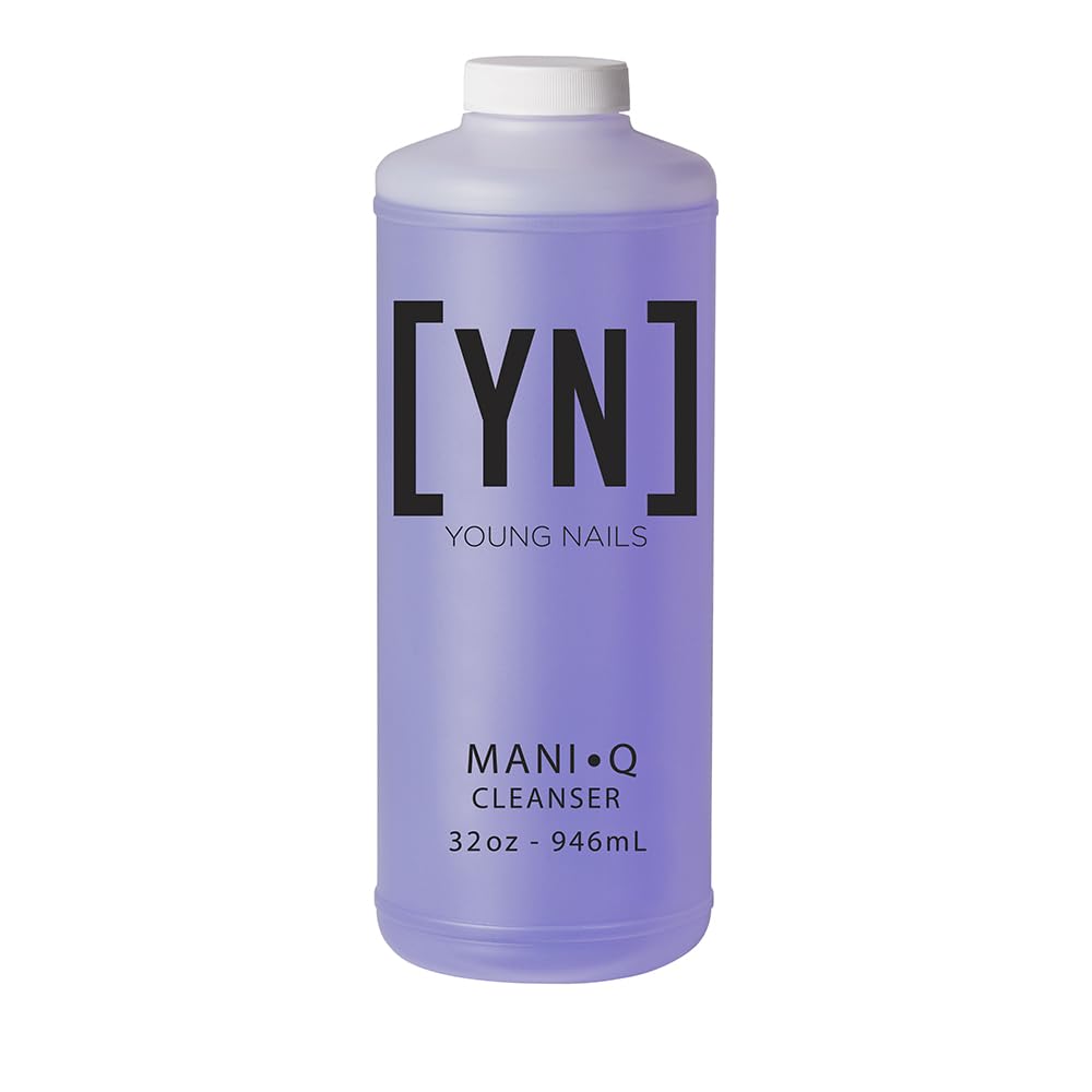 Young Nails Mani Q Cleanser bottle pour removes sticky gel residue for a smooth surface