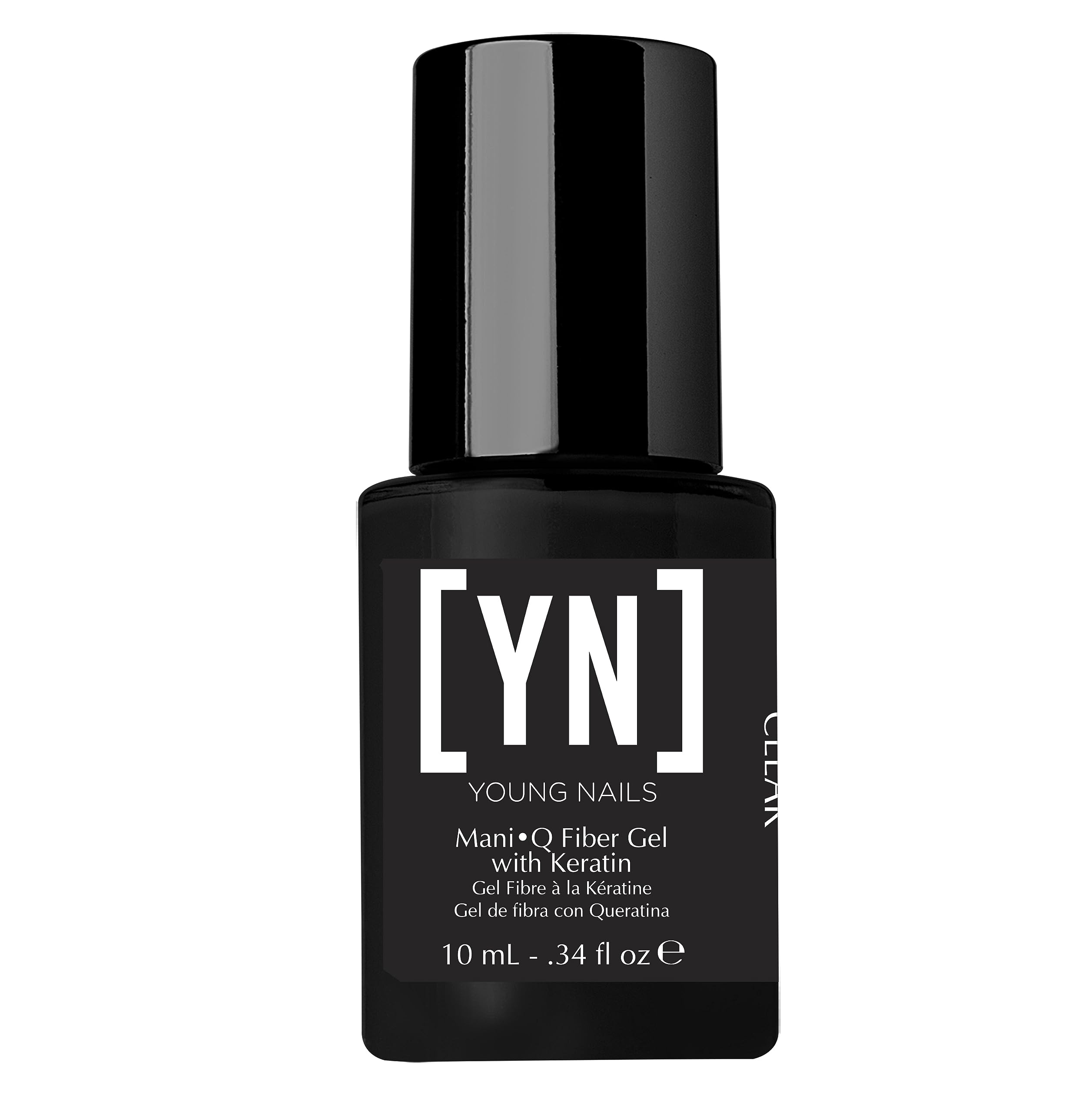 Young Nails ManiQ Fiber Gel Keratin bottle for salon-grade natural nails and strong adhesion.