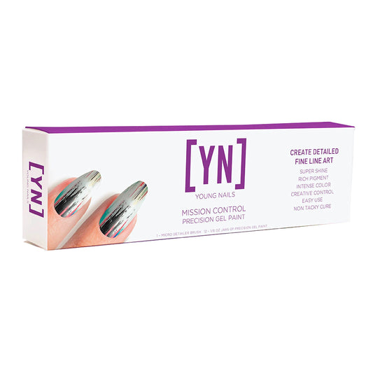 Young Nails Mission Control precision gel kit box highlights premium packaging for a professional look
