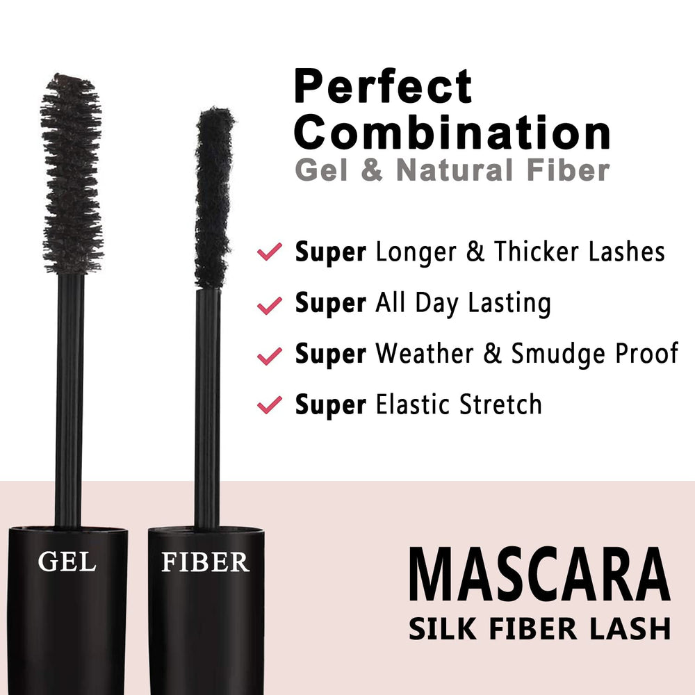 Youngfocus 3D Silk Fiber Mascara before-after highlights fuller, separated lashes.