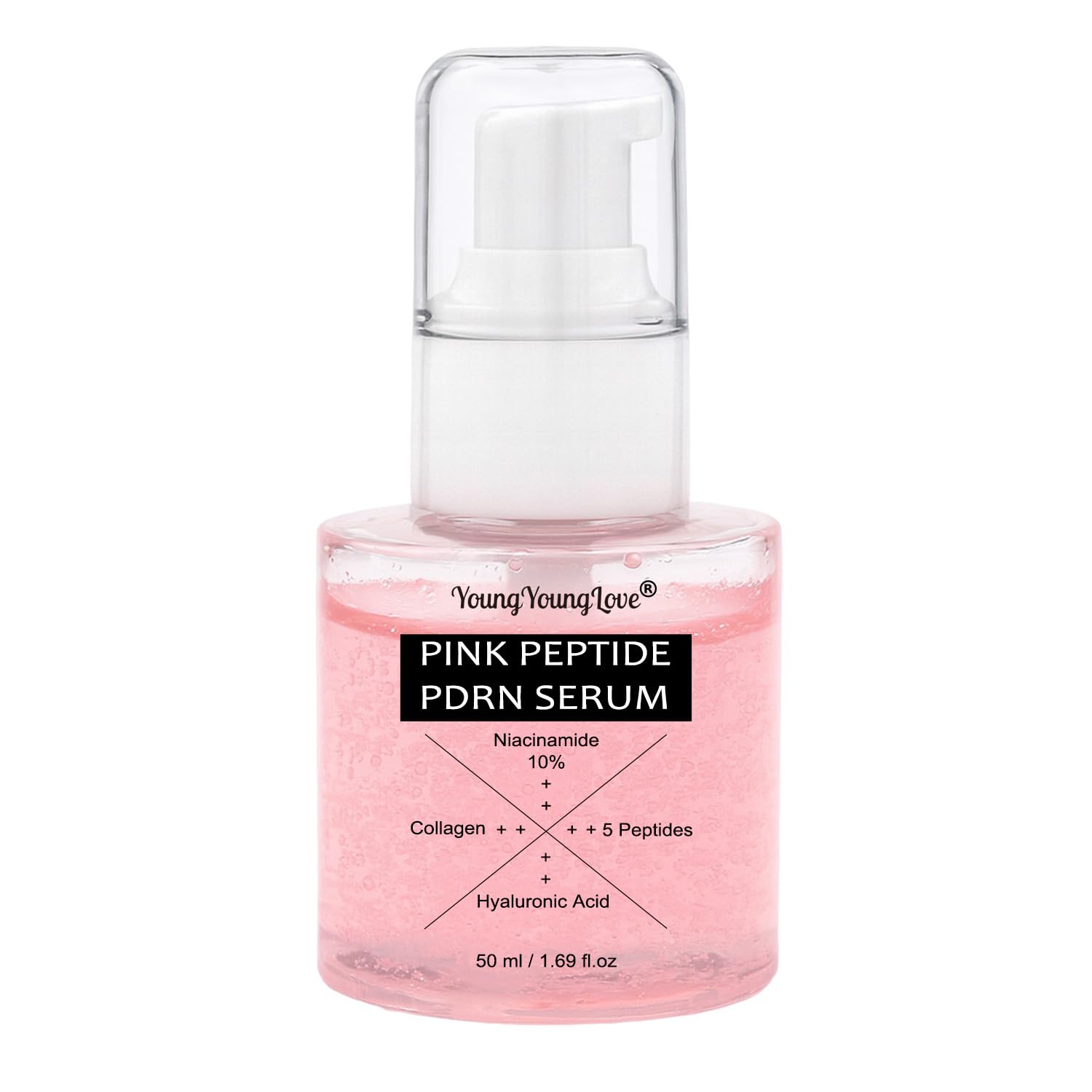 YOUNGYOUNGLOVE pink collagen serum bottle for firmer, radiant skin.