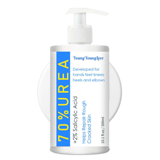 YOUNGYOUNGLOVE Urea Cream 70% bottle image showing deep hydration for dry feet.