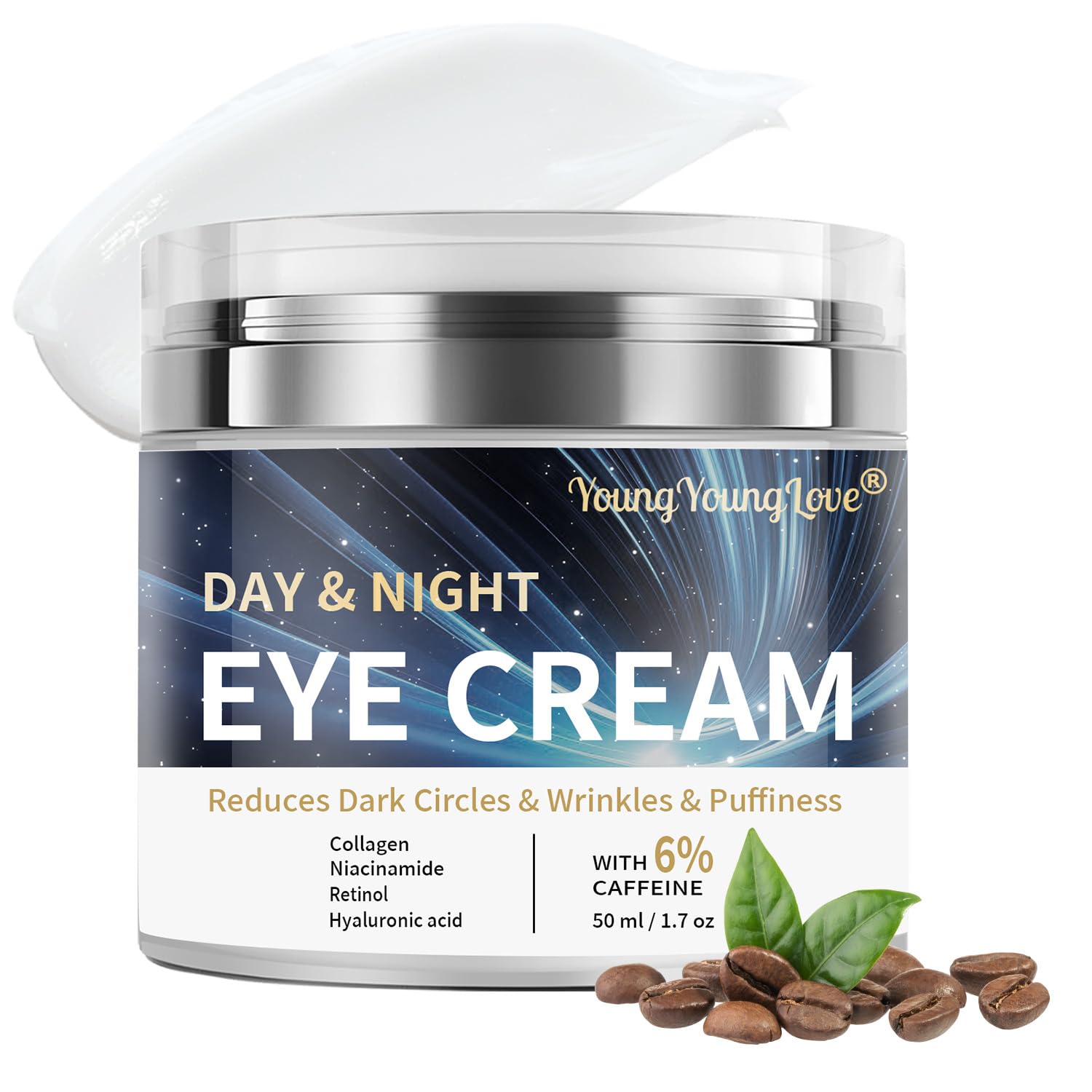 YOUNGYOUNGLOVE Day & Night Eye Cream bottle showcasing all‑day hydration for eyes.