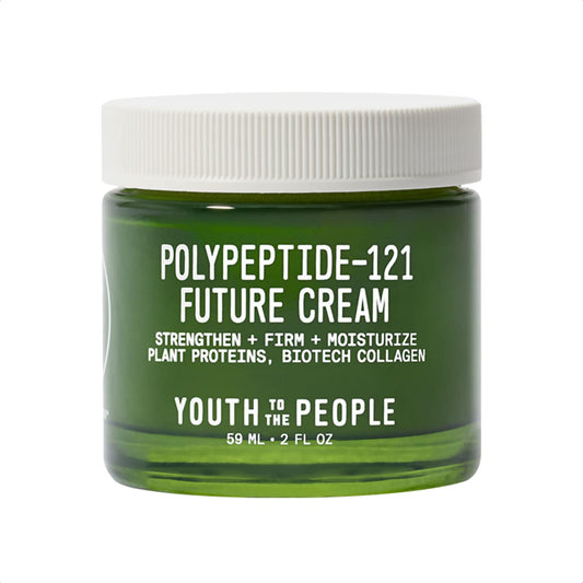 Youth To The People 121-Polypeptide Future Cream bottle shows a hydrating finish for daytime use.