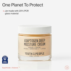 Youth To The People Adaptogen Cream during application suggests calming, 24-hour hydration.