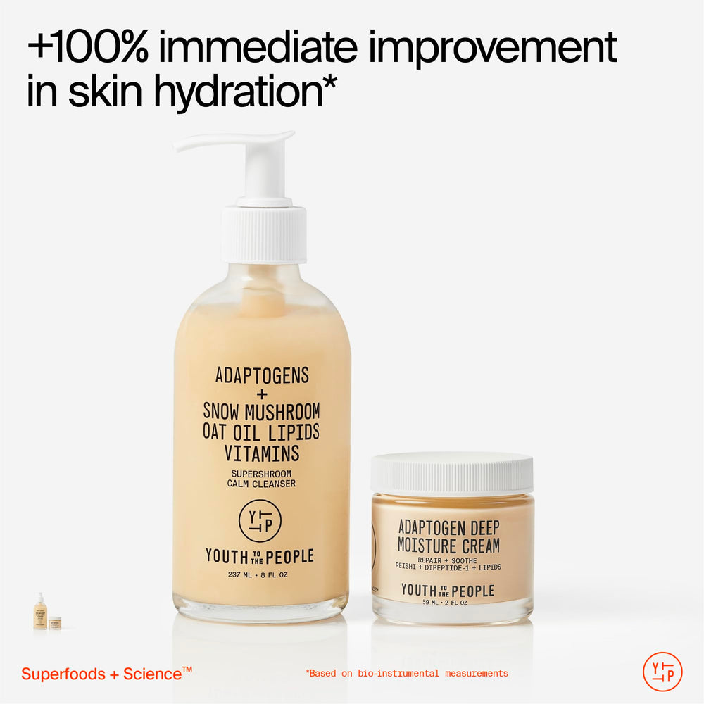 Youth To The People Adaptogen Cream label shows fragrance-free, hydrating claim.