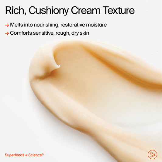 Youth To The People Adaptogen Cream texture close-up shows rich cushiony hydration.