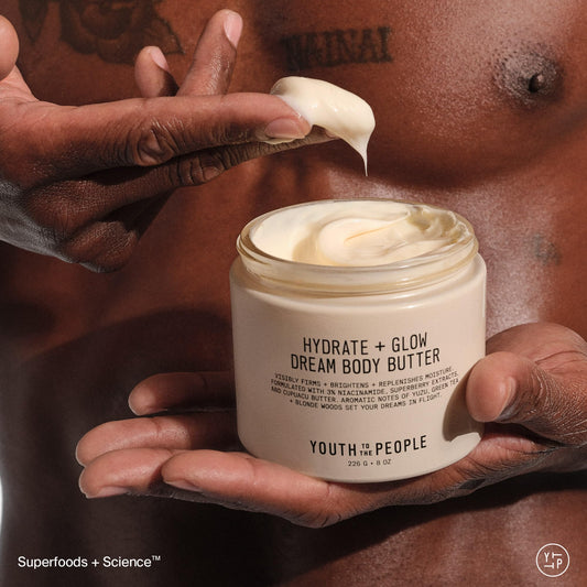 Creamy texture swirl from Youth To The People body butter showing rich, smooth application.