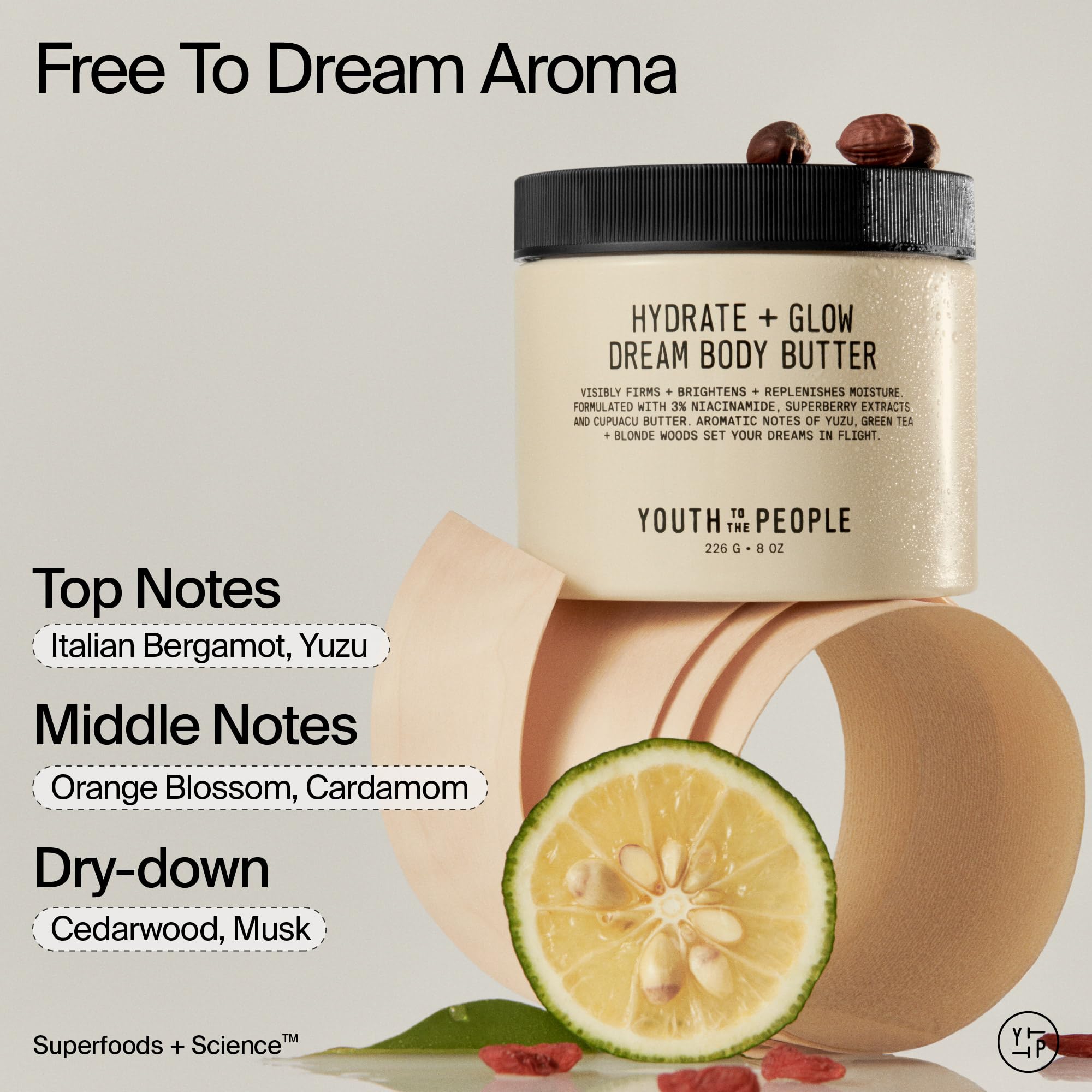 Fragrance cues of yuzu and green tea suggest a calming self-care ritual.