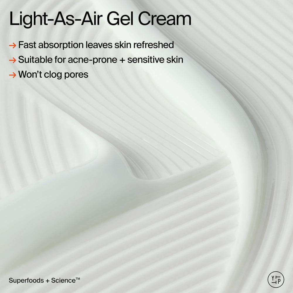 Texture close-up of whipped, lightweight gel for dewy skin