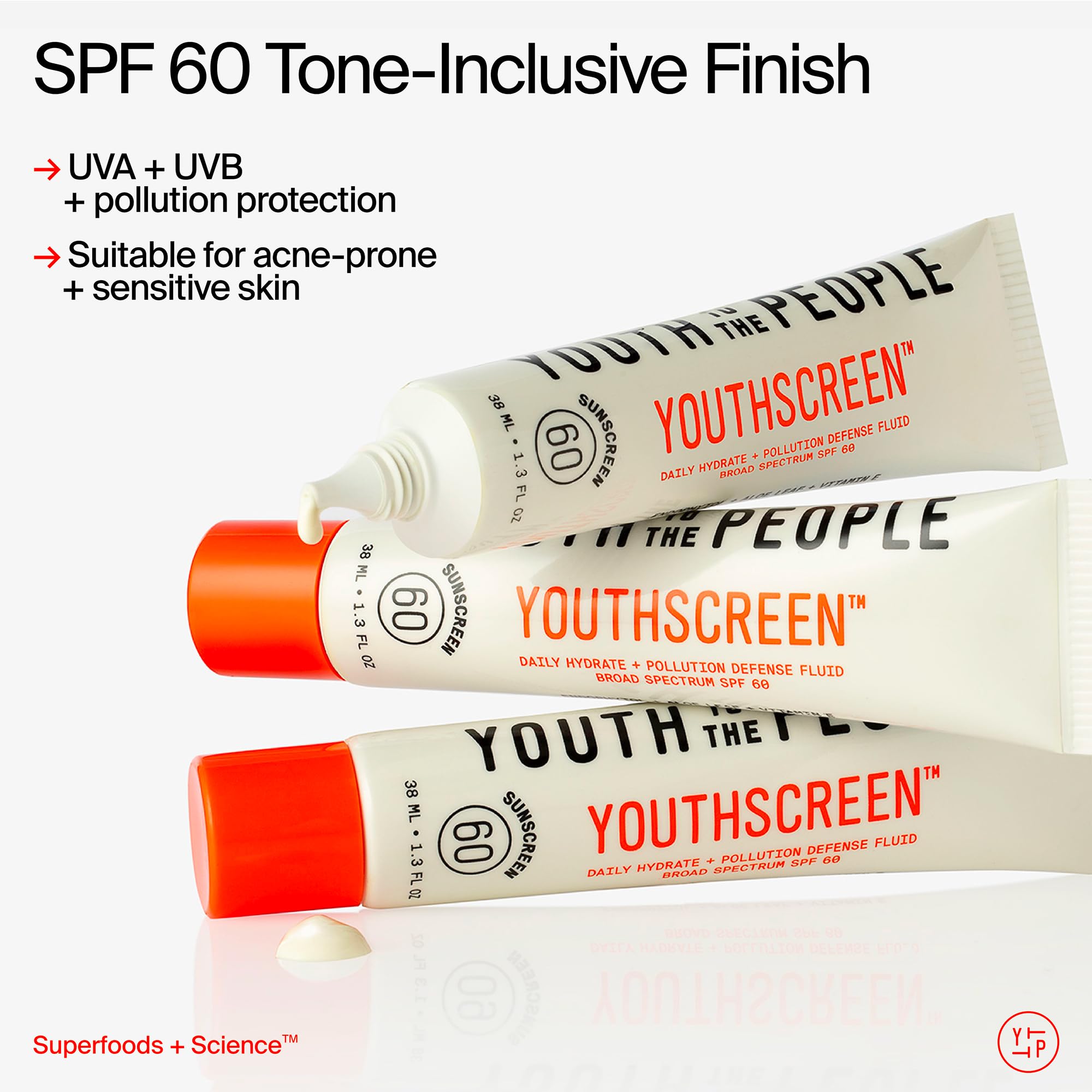 Youth To The People Youthscreen Sunscreen no white cast on skin for seamless makeup.