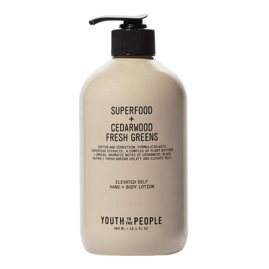 Youth To The People hand and body lotion bottle front, delivers all-day hydration.
