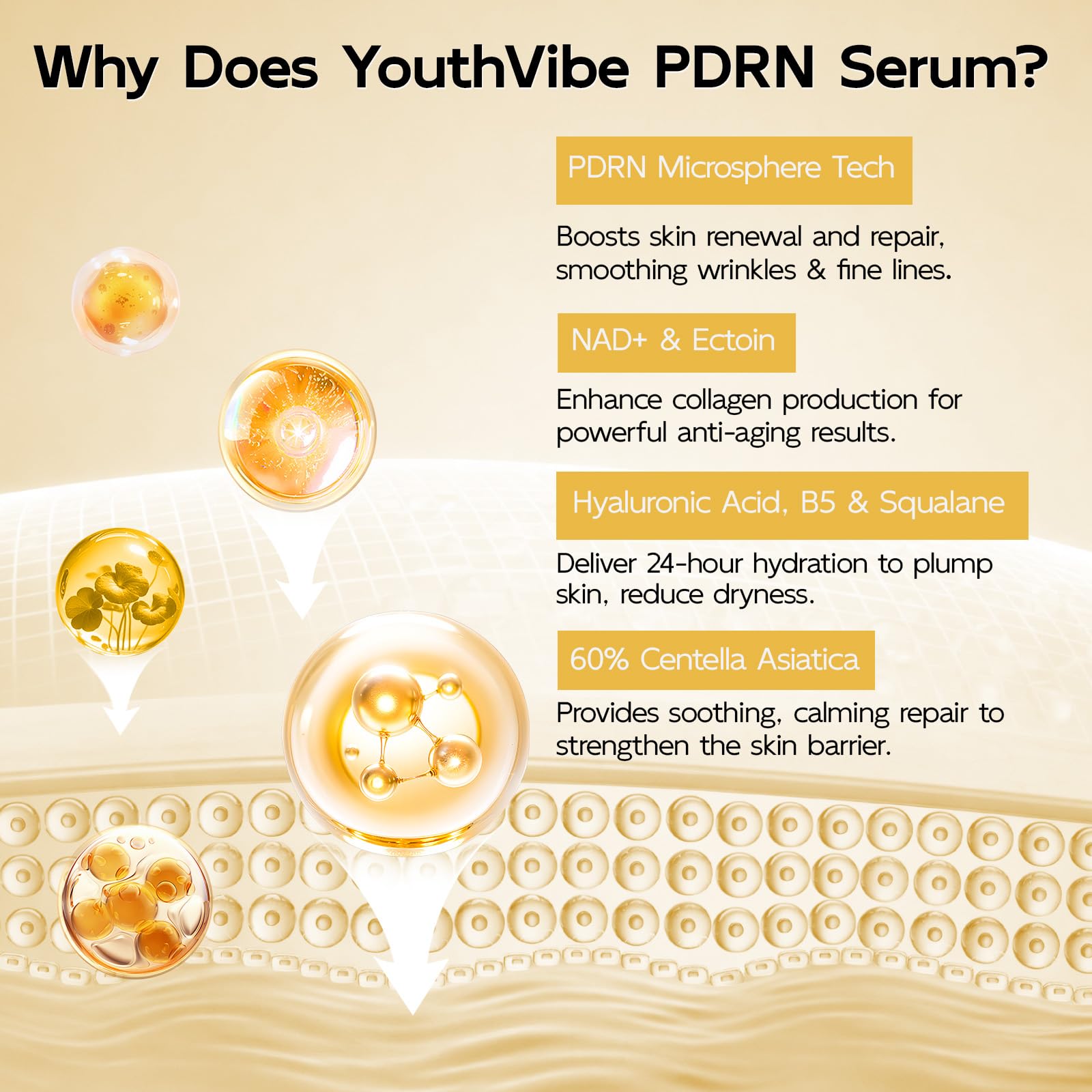 YouthVibe PDRN serum packaging box beside bottle signals premium routine.
