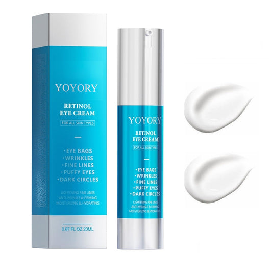 YOYORY retinol eye cream bottle front showing compact travel-friendly packaging for daily use