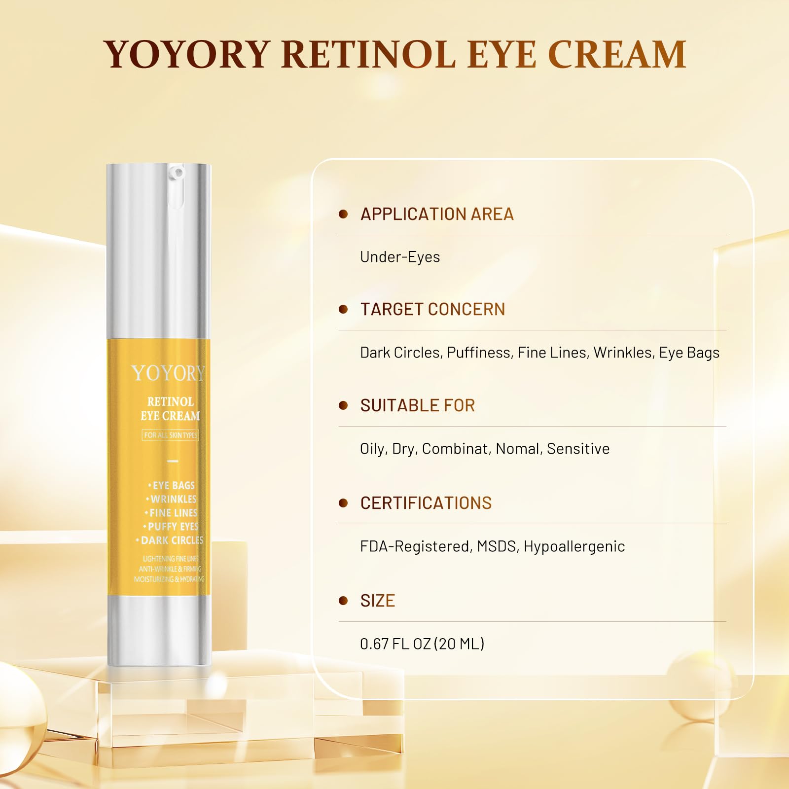 YOYORY temperature-activated applicator demonstrating cooling de-puffing action near the eye.