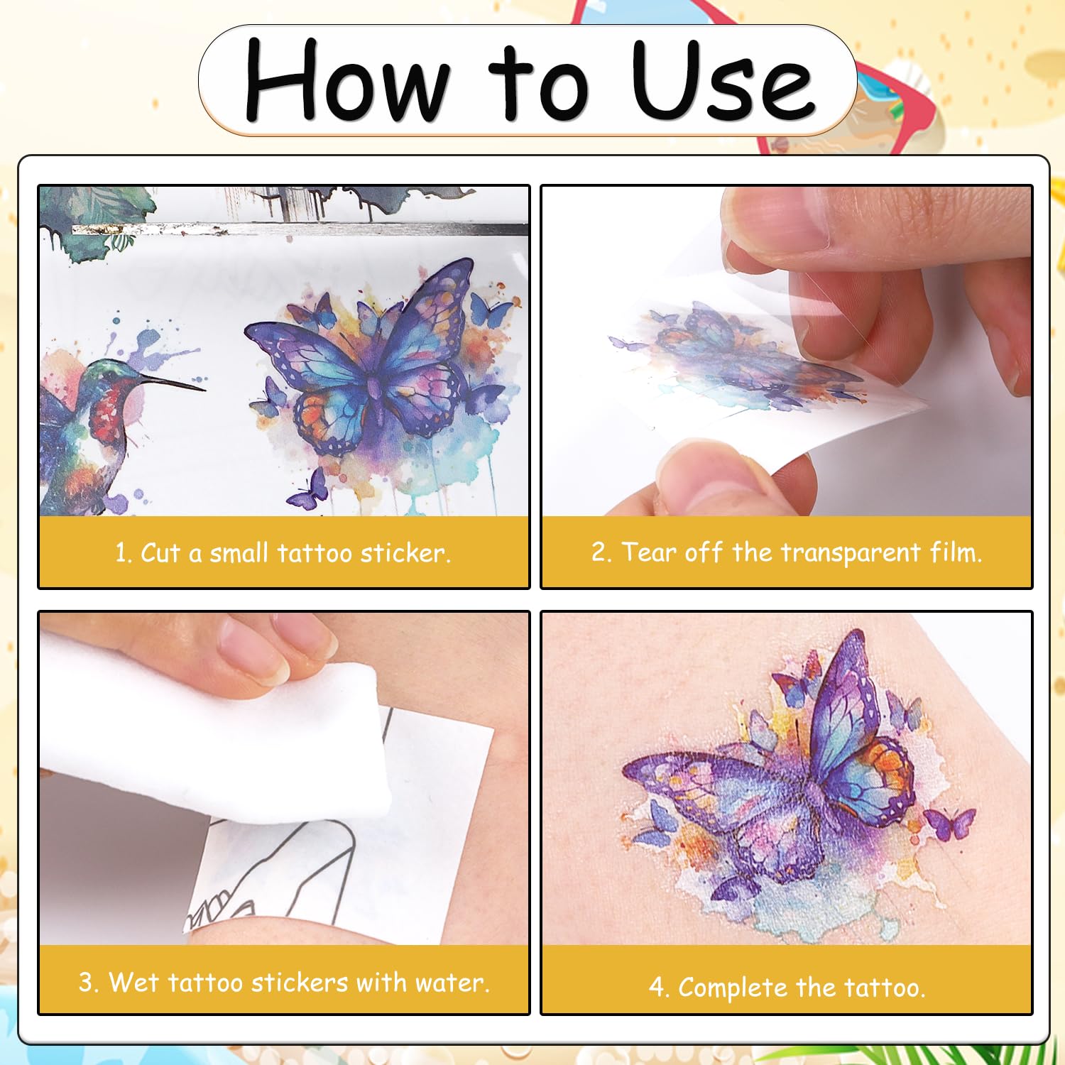 Yoyuspy temporary tattoos demonstrate quick water activation application.