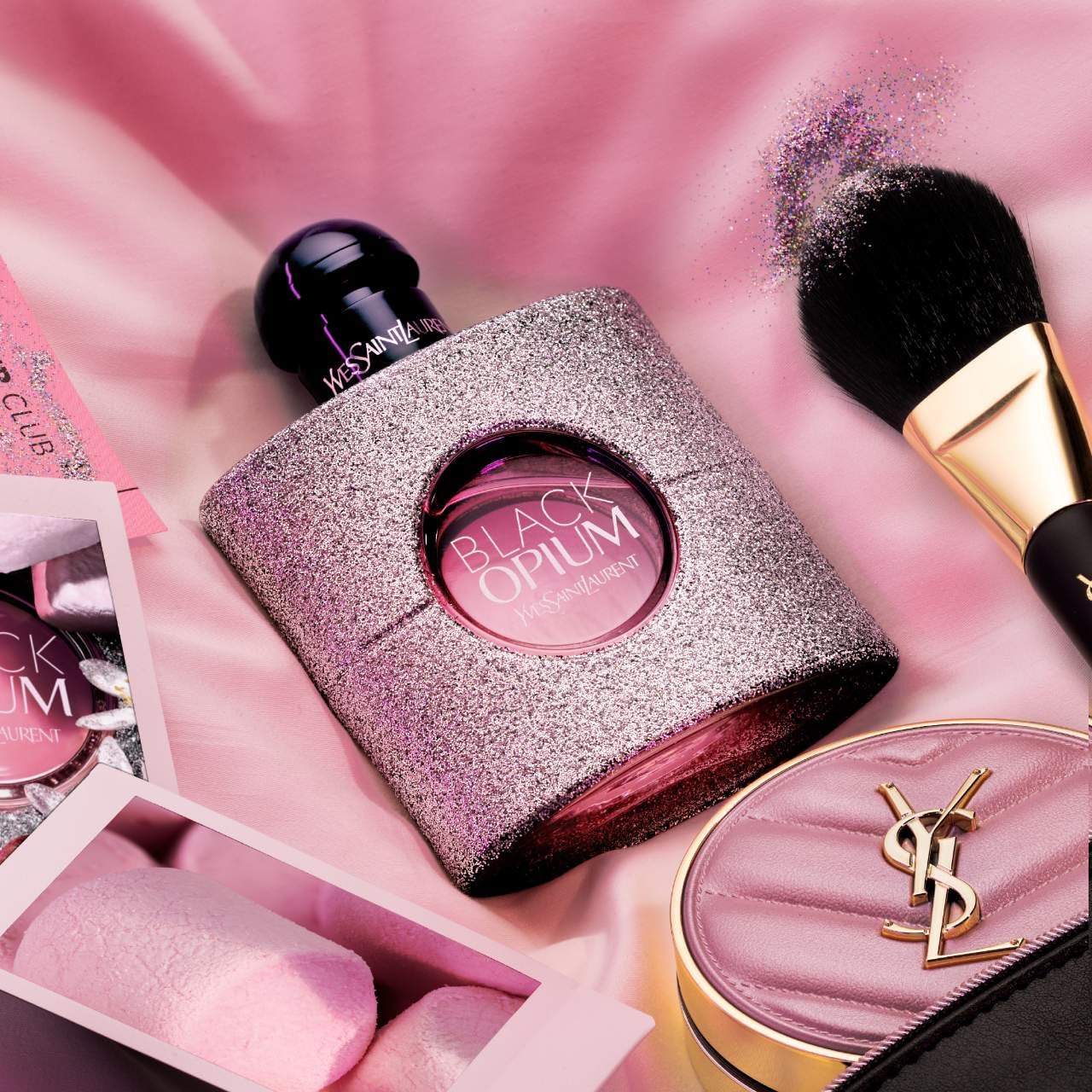 YSL Black Opium Glitter orange flower note brightens the scent for day-to-night wear.