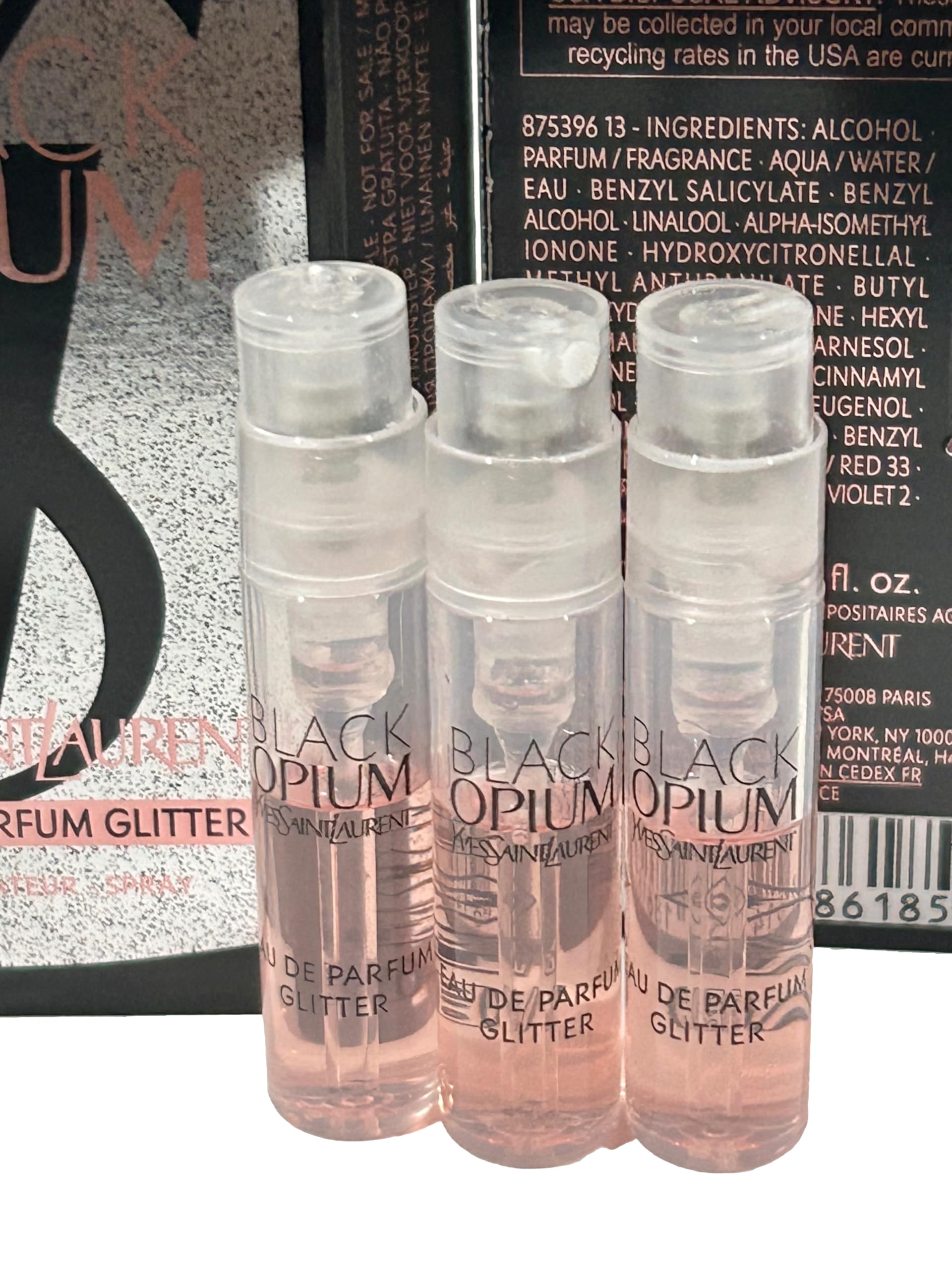 YSL Black Opium travel-size glitter spray for purse-ready fragrance