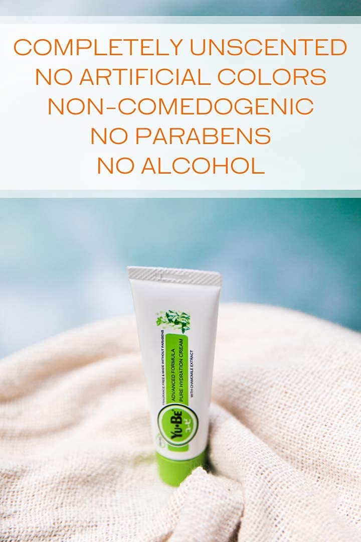 Yu-Be Pure Hydration Cream applied to the face to hydrate without shine