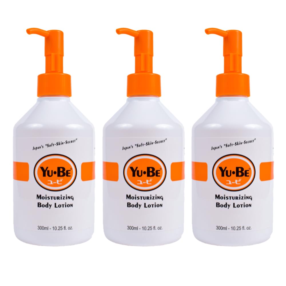 Yu-Be body lotion fast-absorbing pump bottle delivering quick hydration.