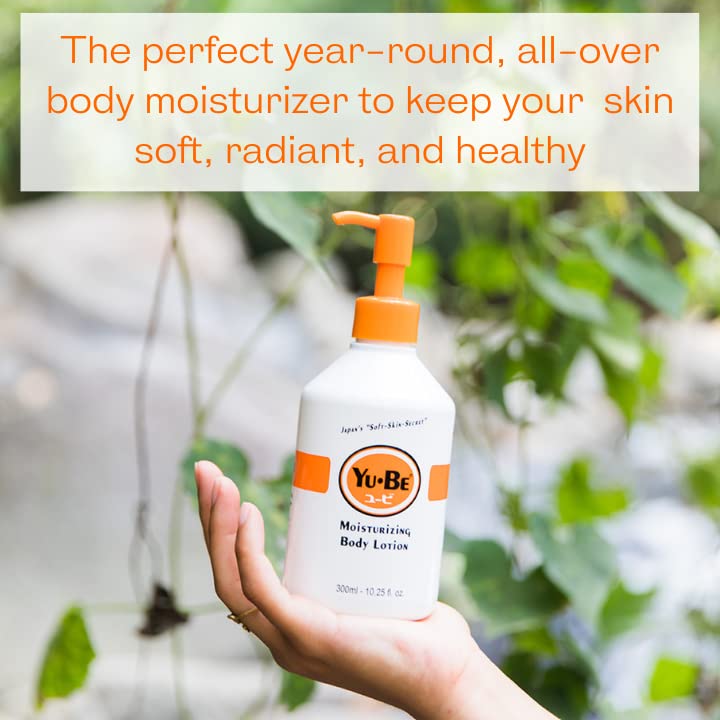 Yu-Be body lotion non-greasy hydration for hands and body.