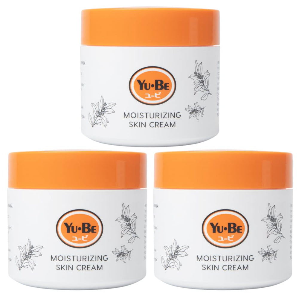 Yu-Be trio packaging view highlights convenient deep hydration for dry skin