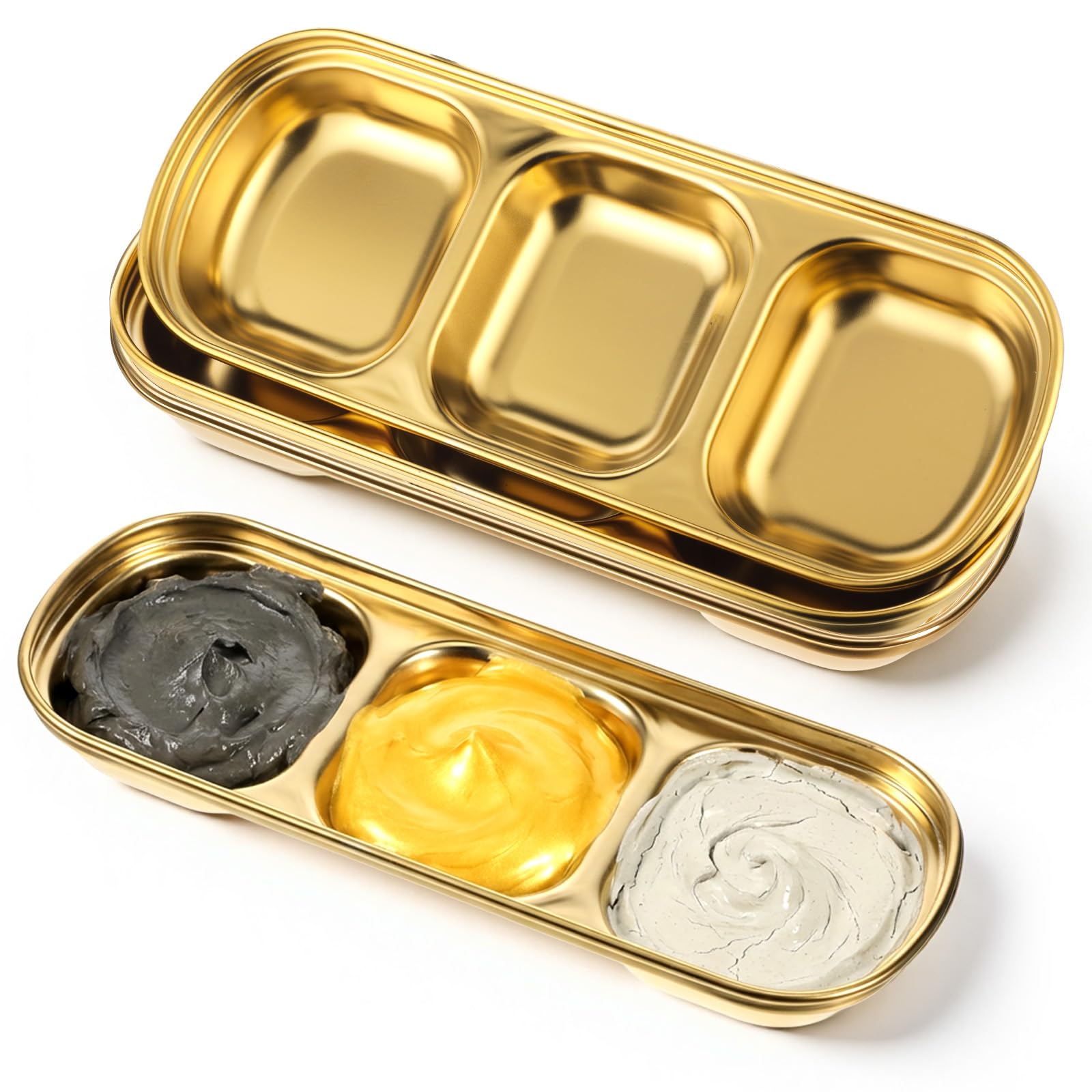 Yuanan esthetician bowls gold trays, four-piece set for organized skincare storage.