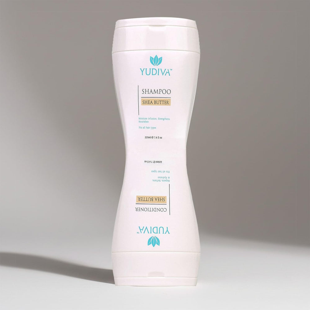 YUDIVA Shea butter shampoo illustrates nourishing care for moisturized, smoother-feeling hair.