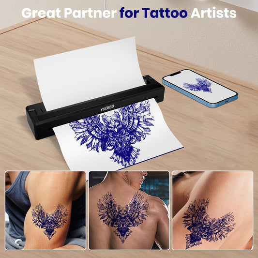YUEBBB tattoo stencil printer with Bluetooth wireless connectivity for convenient mobile printing.
