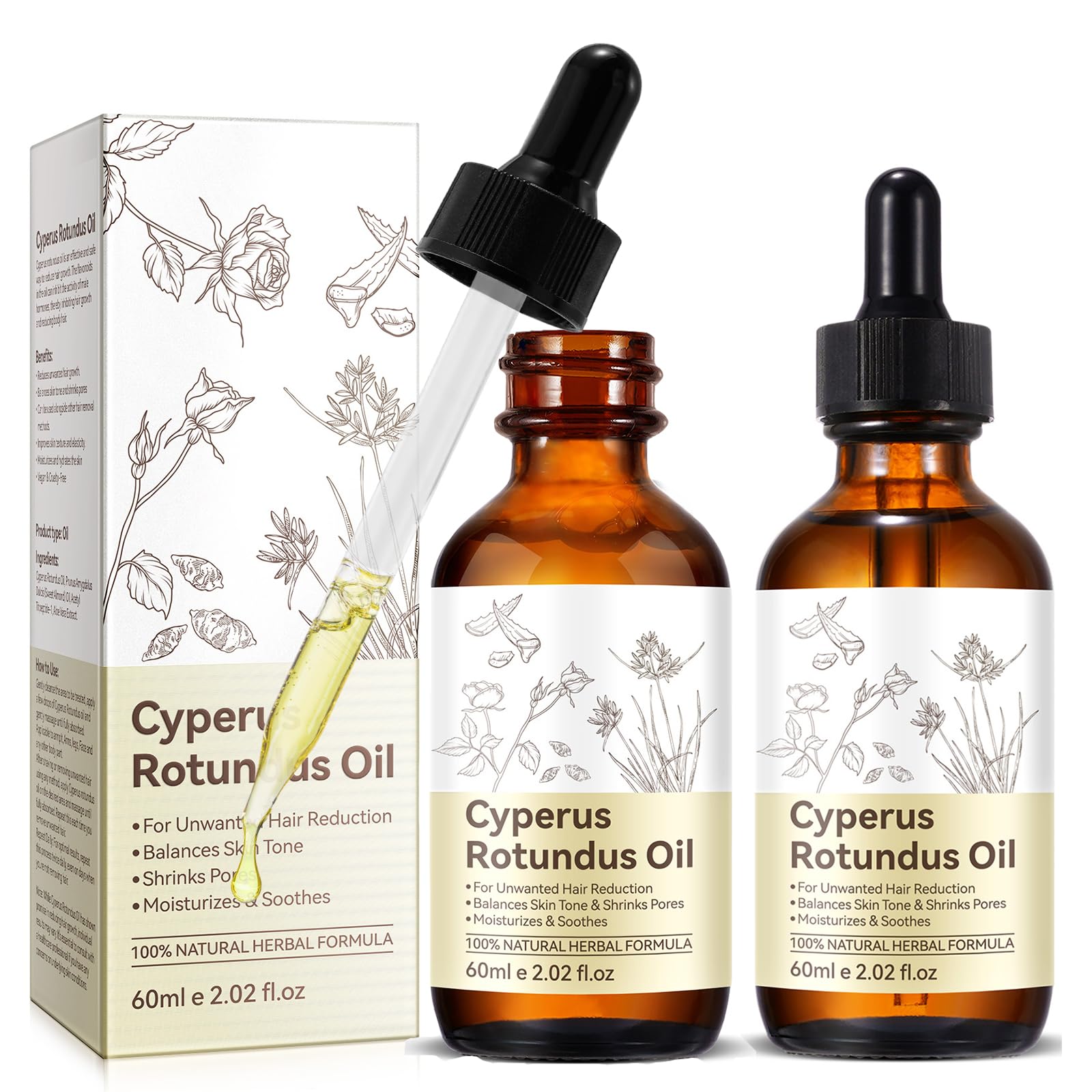 YUEPLATTNMAY Cyperus Rotundus Oil bottle for gentle, gradual hair reduction and skin hydration.