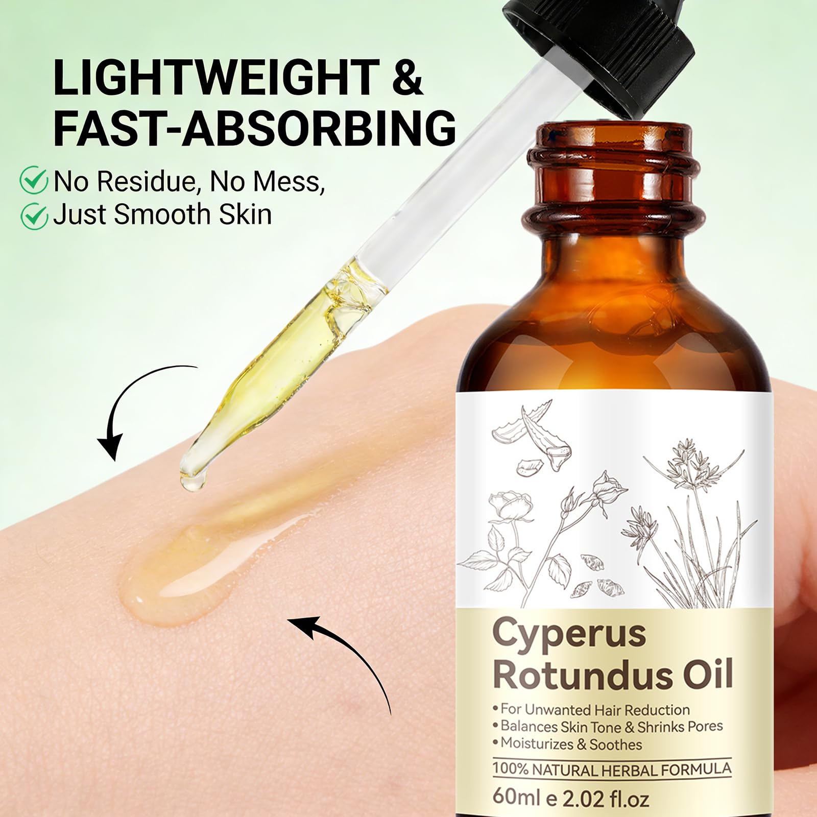 YUEPLATTNMAY Cyperus Rotundus Oil applied on the face for gentle care.