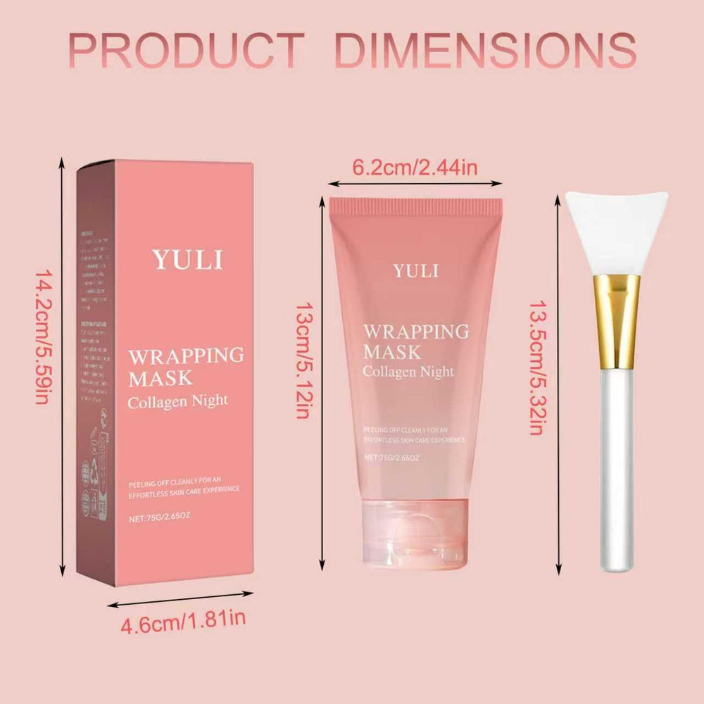 YULI collagen night wrap mask displayed in night routine setup.