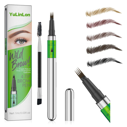 Yulinlon 4-Tip Eyebrow Pen close-up showing natural hair-like strokes for defined brows.