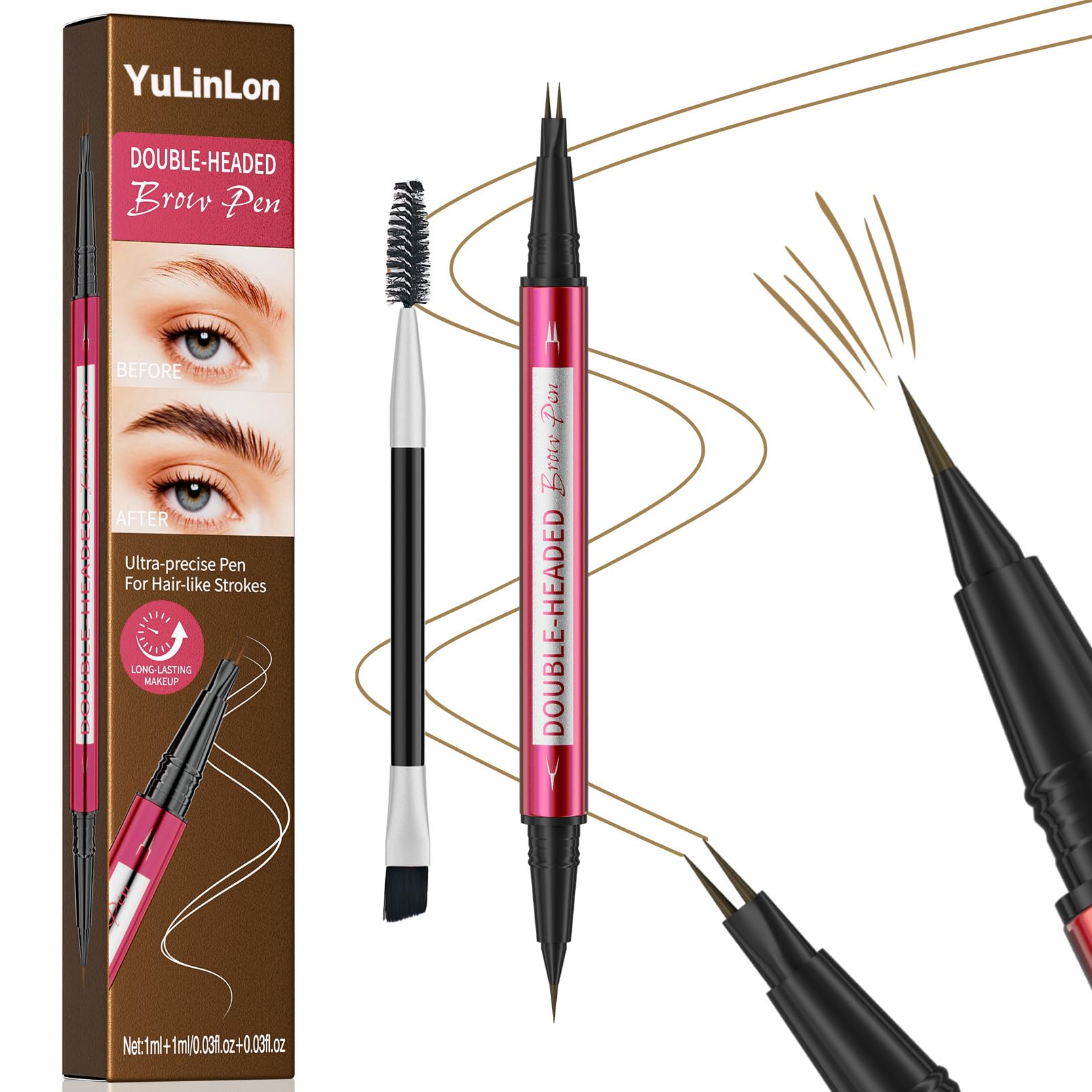 YulinLon double-headed brow pen tip delivers ultra-fine, natural-looking strokes.