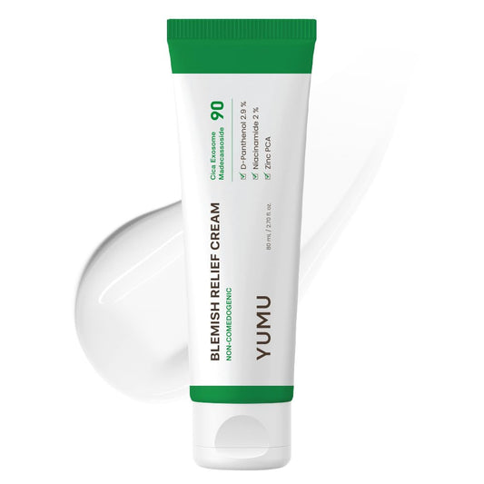 YUMU Cica Exosome Zinc Cream bottle for blemish relief and soothing care.