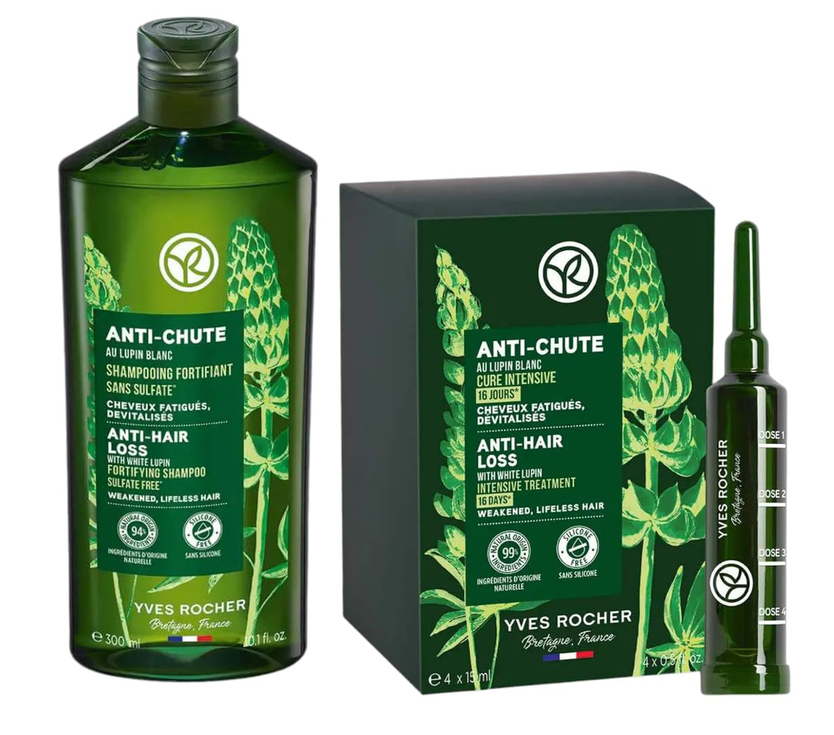 Yves Rocher botanical hair growth shampoo bottle ready for daily use.