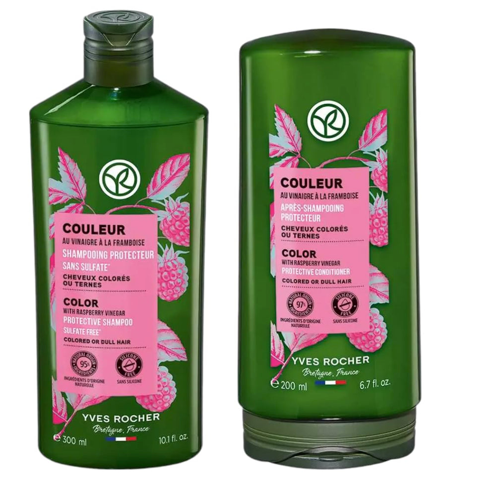 Yves Rocher color protection shampoo bottle helps maintain vibrant color