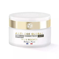 Yves Rocher Complete Anti-Age Night Cream in recyclable glass jar offering instant smoothing for mature skin