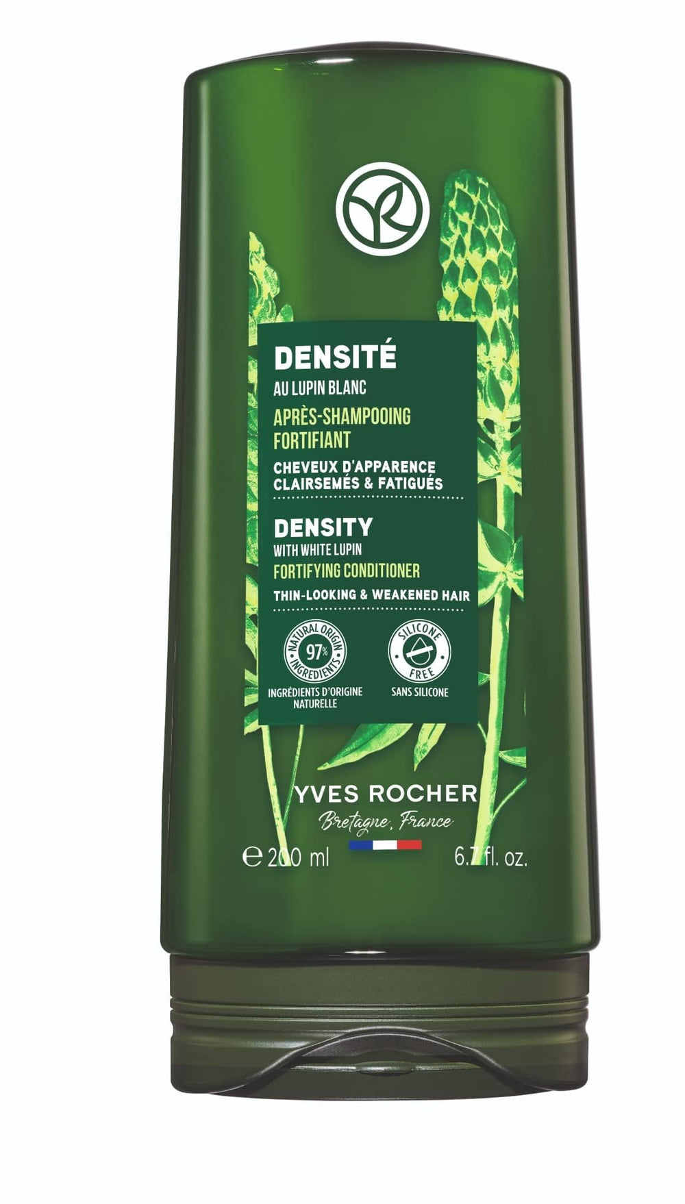 Yves Rocher Density Rescue conditioner bottle detangles and strengthens hair for all hair types.