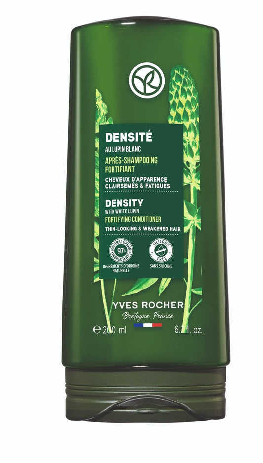 Yves Rocher Density Rescue conditioner bottle detangles and strengthens hair for all hair types.