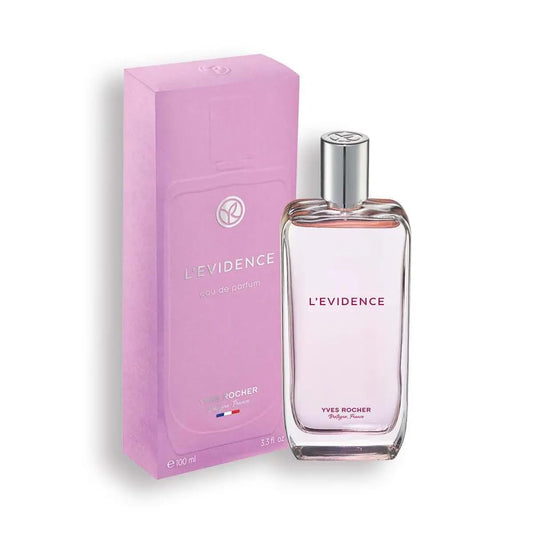 Yves Rocher Evidence bottle front view, showcasing a fresh floral-fruity fragrance for daily wear.