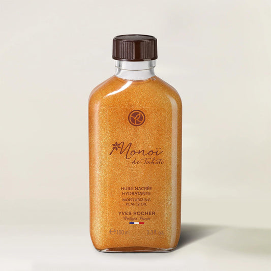 Yves Rocher Monoï de Tahiti oil bottle demonstrates lightweight hydration for daily use