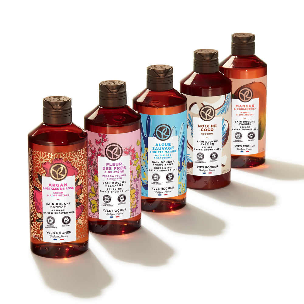 Yves Rocher natural botanicals label emphasizes plant-based cleansing for sensitive skin care.