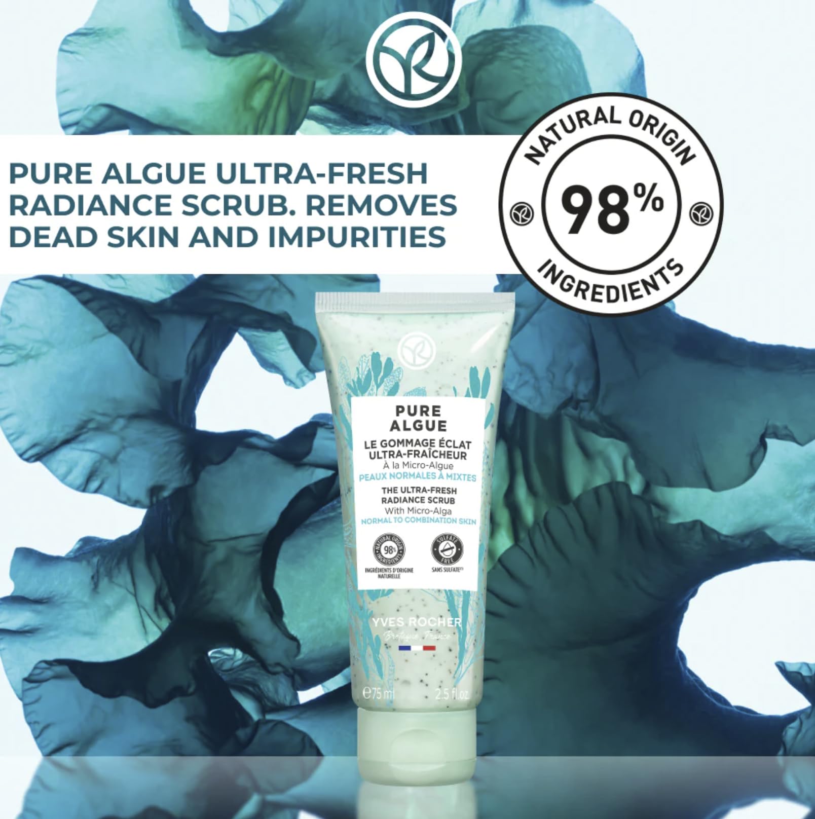 Yves Rocher scrub application routine for gentle weekly exfoliation.